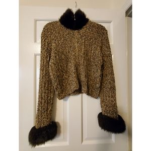 MCNY marled zip up sweater jacket faux fur sz s